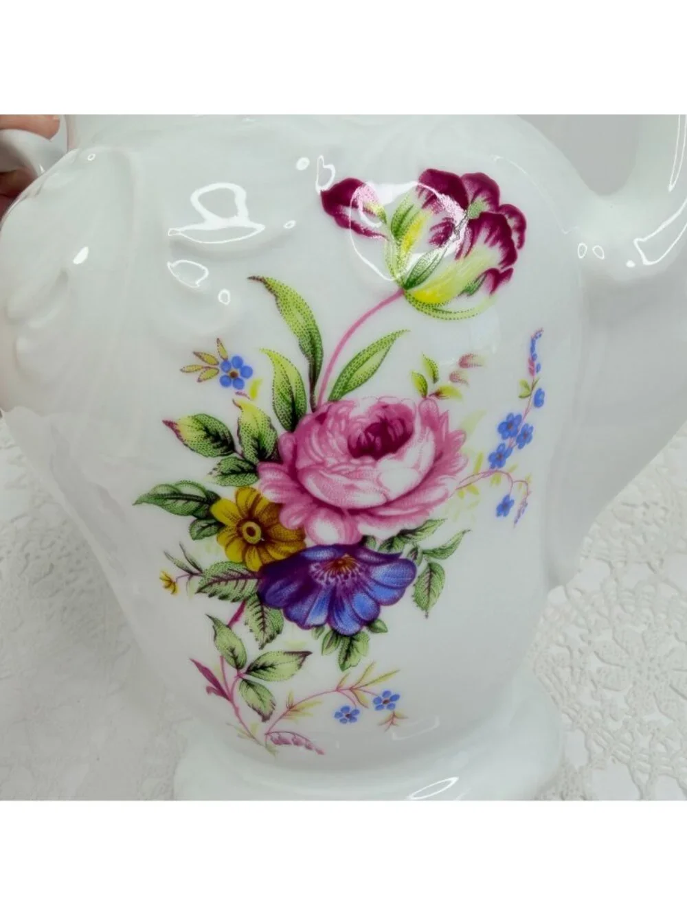 Vtg Royal Kent Poland Floral Teapot Porcelain Coffee Pot Rose Gold Trim Embossed